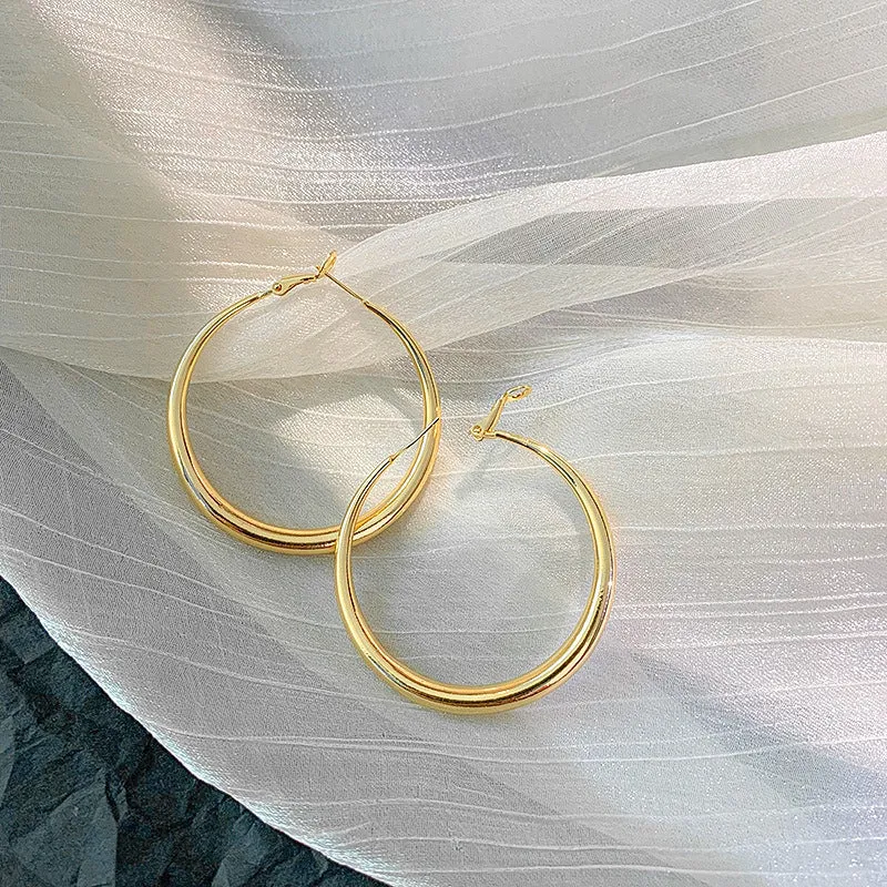 Silver needle large hoop earrings Internet celebrity drop glazed plain hoop earrings for women French style high-end hoop earrings