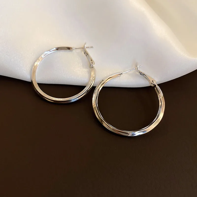 Silver needle large hoop earrings Internet celebrity drop glazed plain hoop earrings for women French style high-end hoop earrings