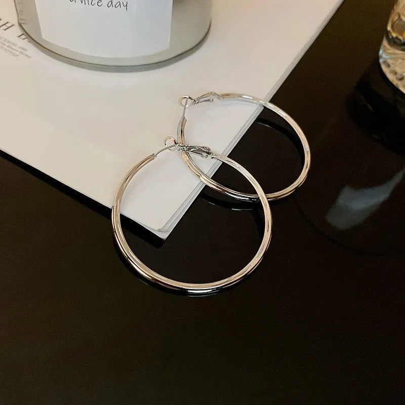 Silver needle large hoop earrings Internet celebrity drop glazed plain hoop earrings for women French style high-end hoop earrings