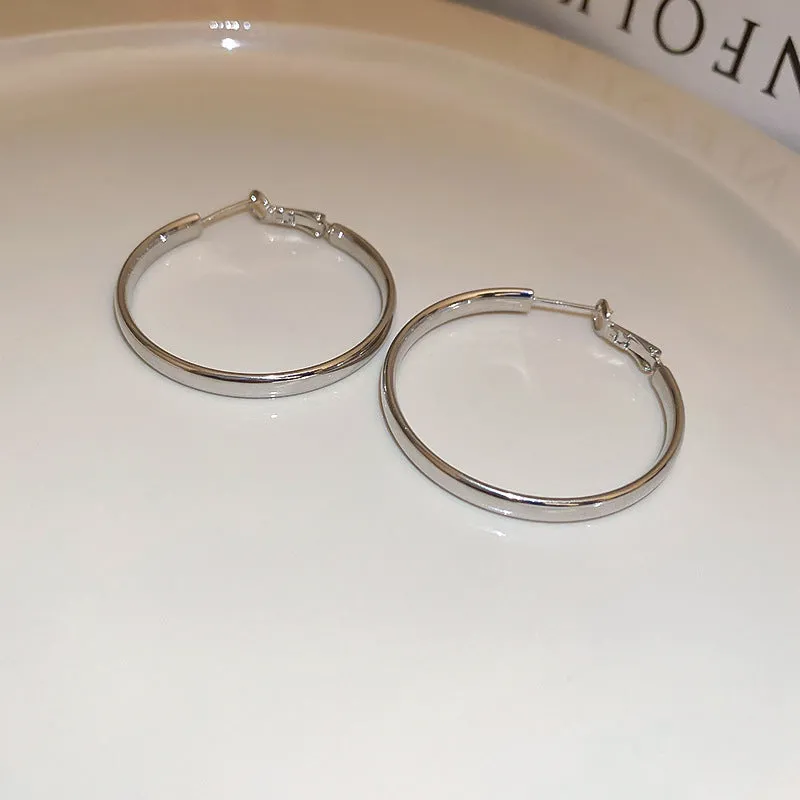 Silver needle large hoop earrings Internet celebrity drop glazed plain hoop earrings for women French style high-end hoop earrings