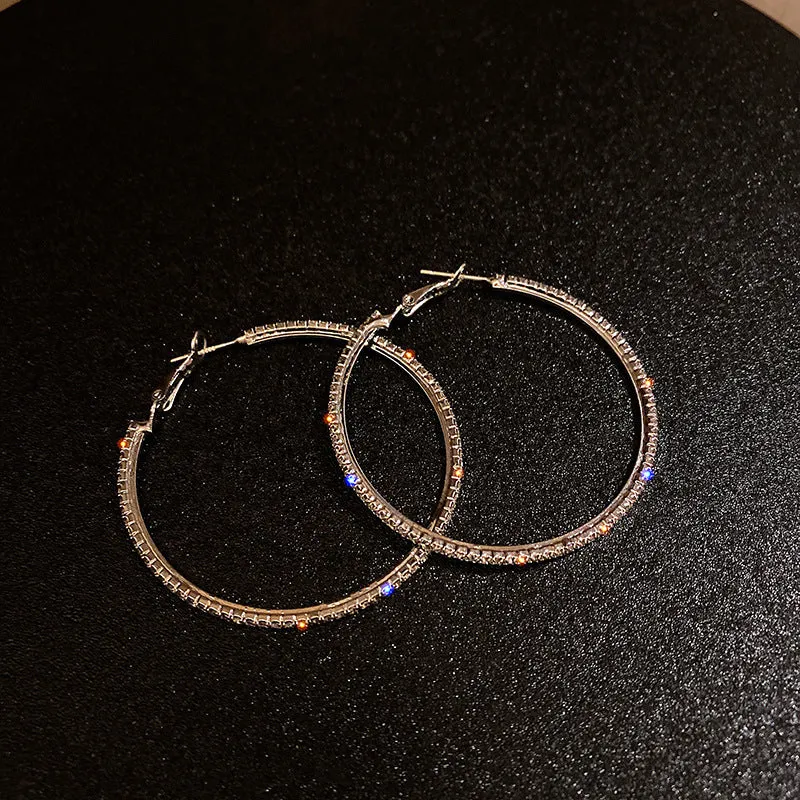 Silver needle large hoop earrings Internet celebrity drop glazed plain hoop earrings for women French style high-end hoop earrings