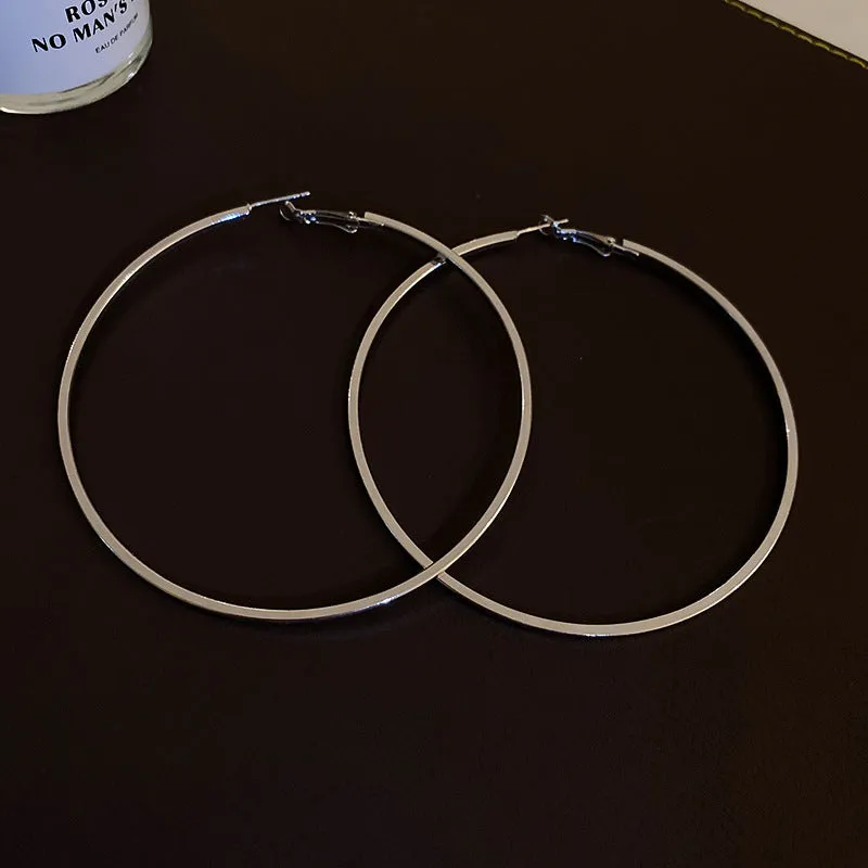 Silver needle large hoop earrings Internet celebrity drop glazed plain hoop earrings for women French style high-end hoop earrings