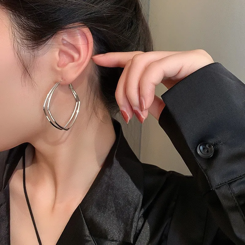 Silver needle large hoop earrings Internet celebrity drop glazed plain hoop earrings for women French style high-end hoop earrings