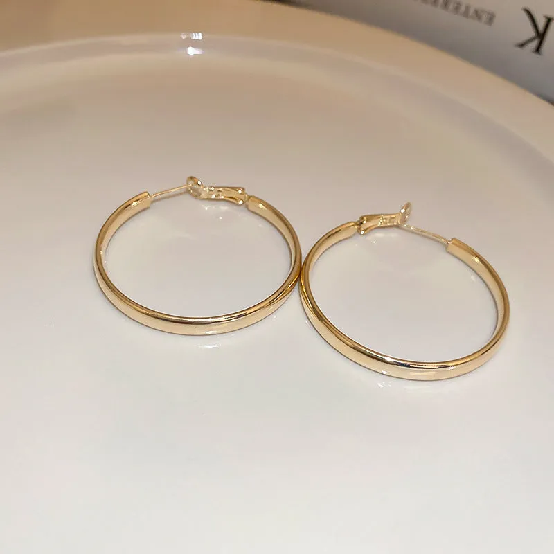 Silver needle large hoop earrings Internet celebrity drop glazed plain hoop earrings for women French style high-end hoop earrings