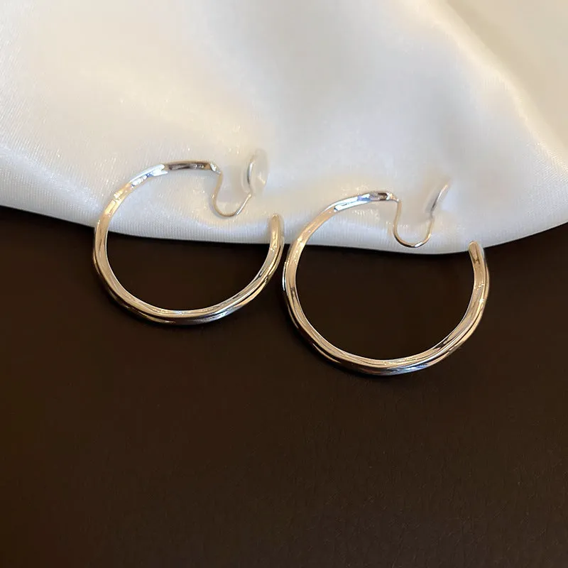 Silver needle large hoop earrings Internet celebrity drop glazed plain hoop earrings for women French style high-end hoop earrings