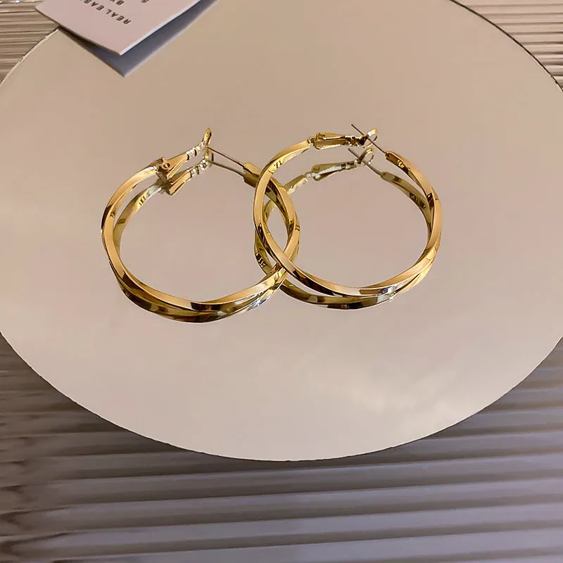 Silver needle large hoop earrings Internet celebrity drop glazed plain hoop earrings for women French style high-end hoop earrings