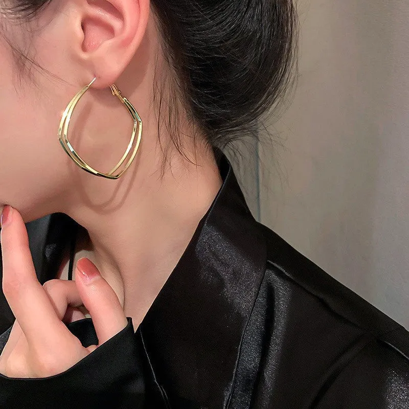 Silver needle large hoop earrings Internet celebrity drop glazed plain hoop earrings for women French style high-end hoop earrings