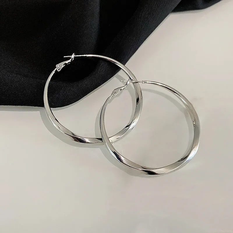 Silver needle large hoop earrings Internet celebrity drop glazed plain hoop earrings for women French style high-end hoop earrings