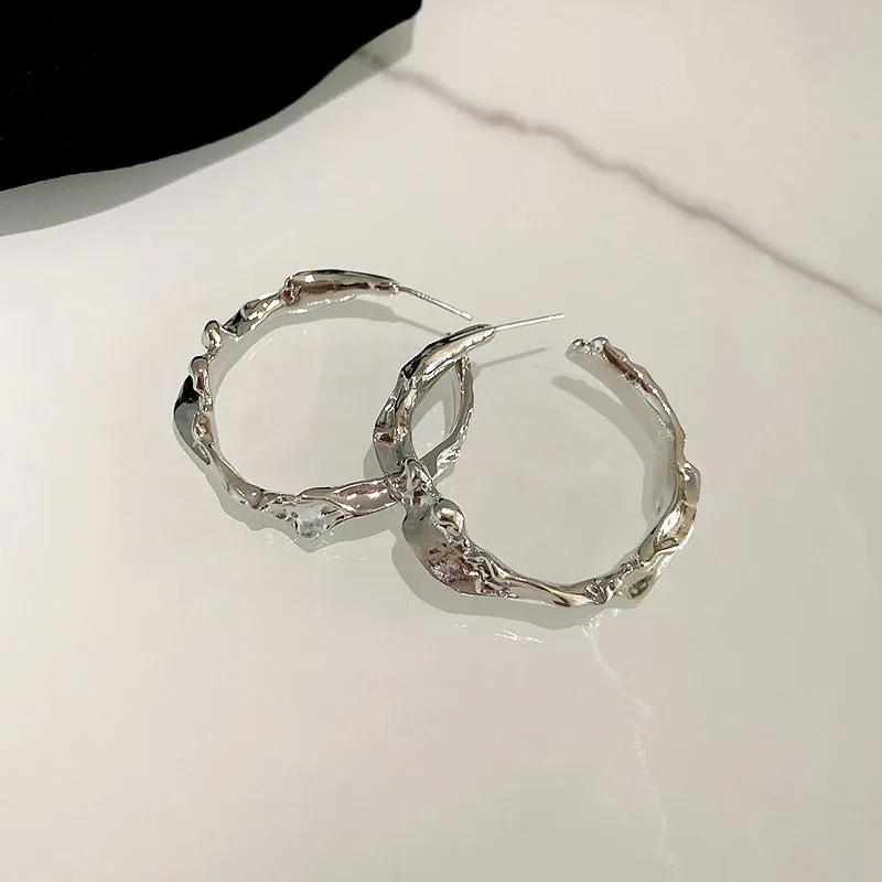 Silver needle large hoop earrings Internet celebrity drop glazed plain hoop earrings for women French style high-end hoop earrings