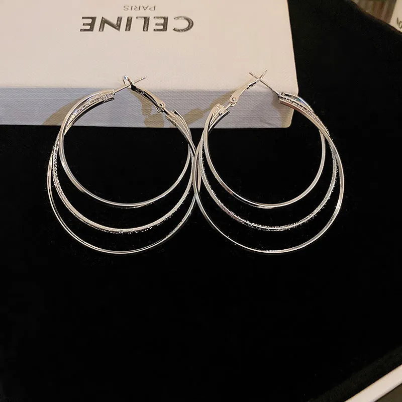 Silver needle large hoop earrings Internet celebrity drop glazed plain hoop earrings for women French style high-end hoop earrings