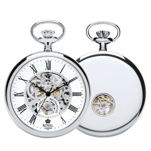 Silver Skeleton Mechanical Pocket Watch – Open Face for Timeless Style