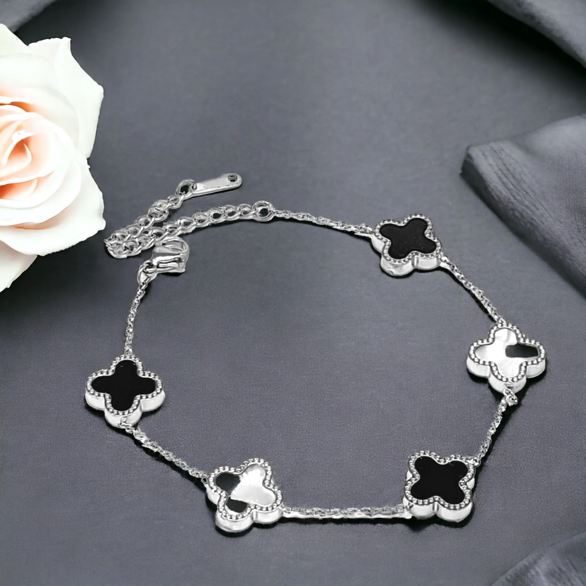 Silver Stainless Steel 5 Clover Bracelet