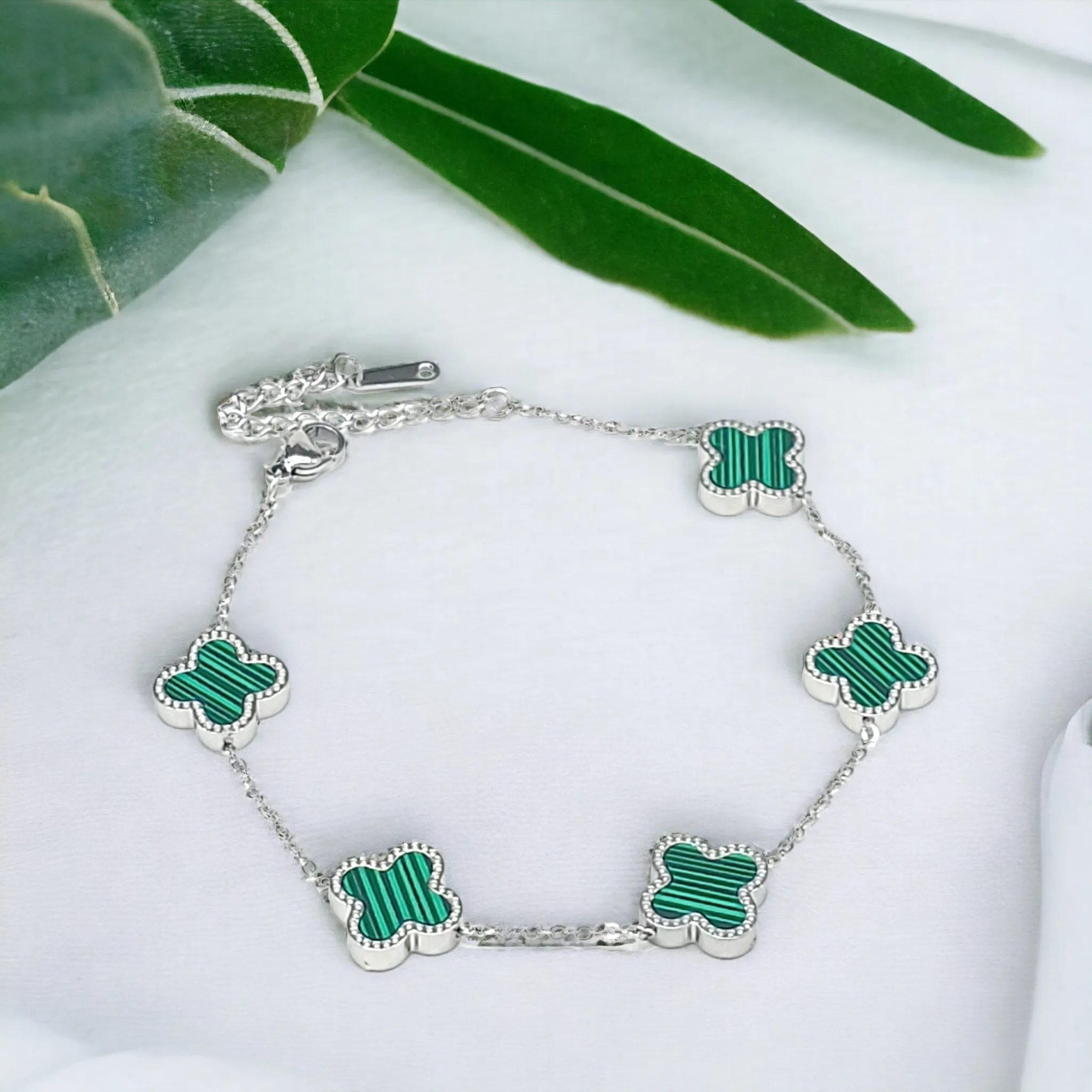 Silver Stainless Steel 5 Clover Bracelet