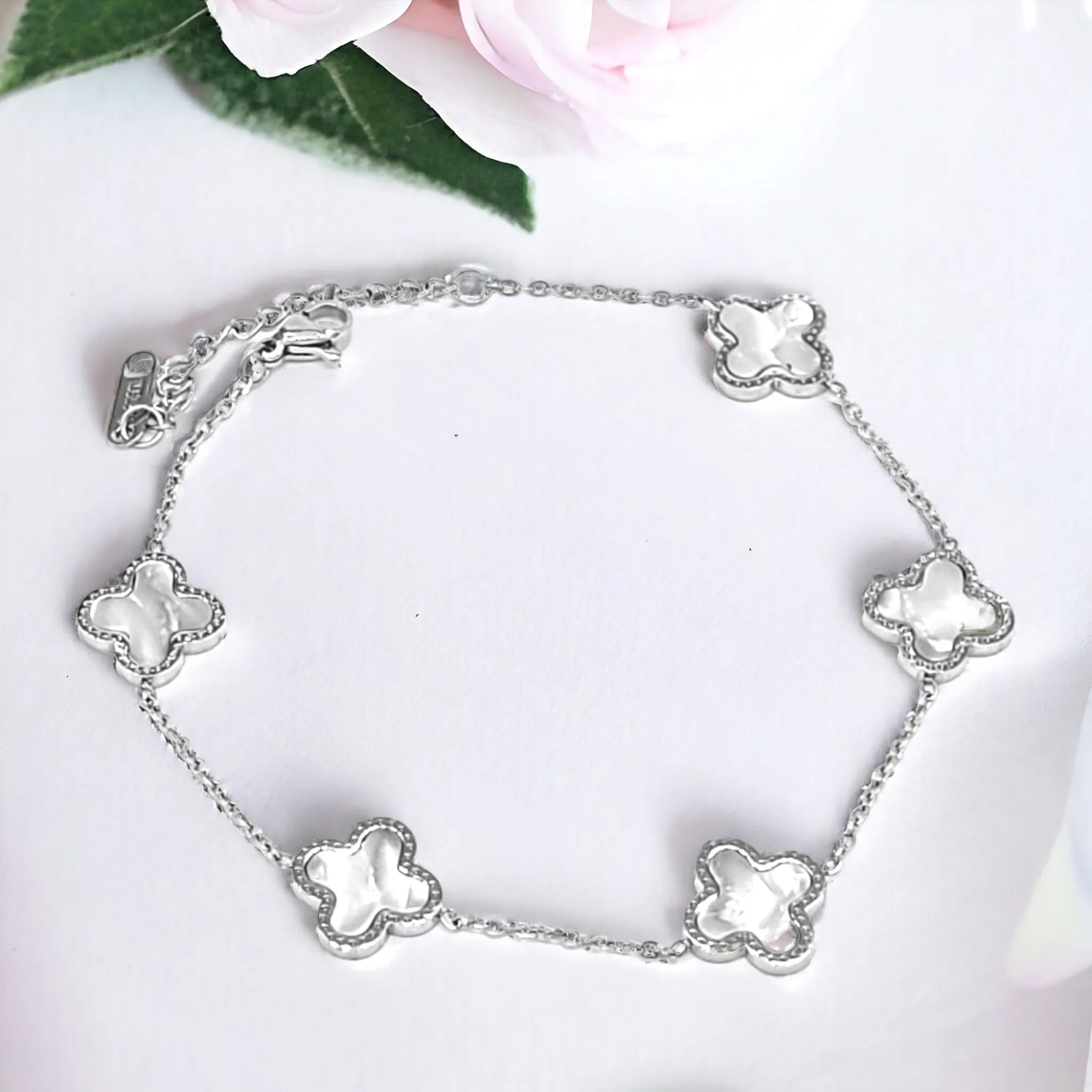 Silver Stainless Steel 5 Clover Bracelet