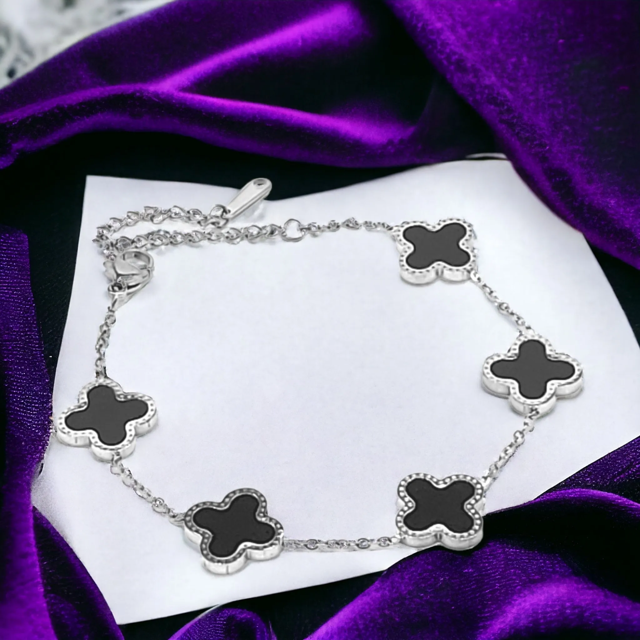 Silver Stainless Steel 5 Clover Bracelet