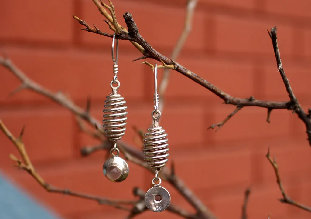 Silver Sterling Spiral Roll with Moon Stone Drop Earrings