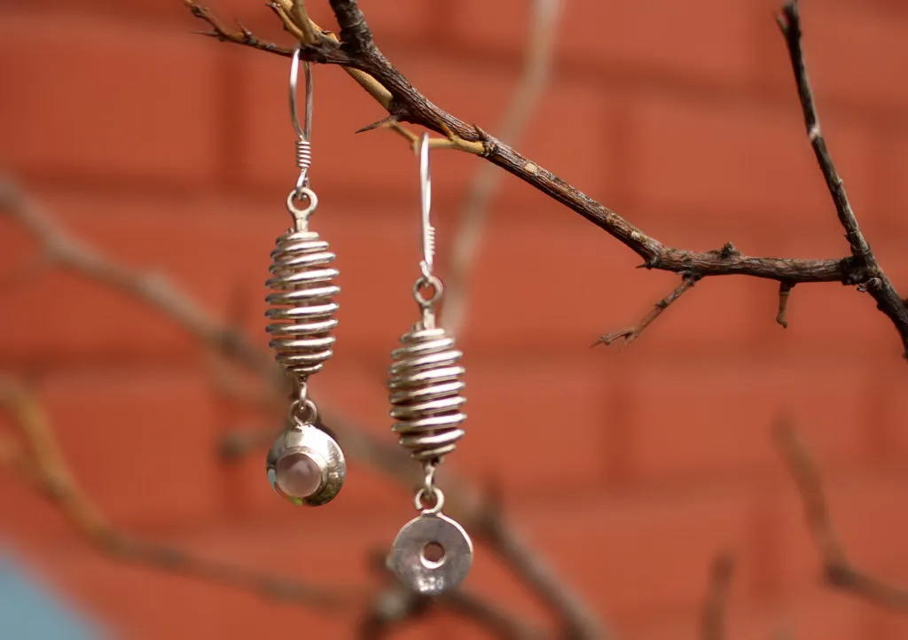 Silver Sterling Spiral Roll with Moon Stone Drop Earrings