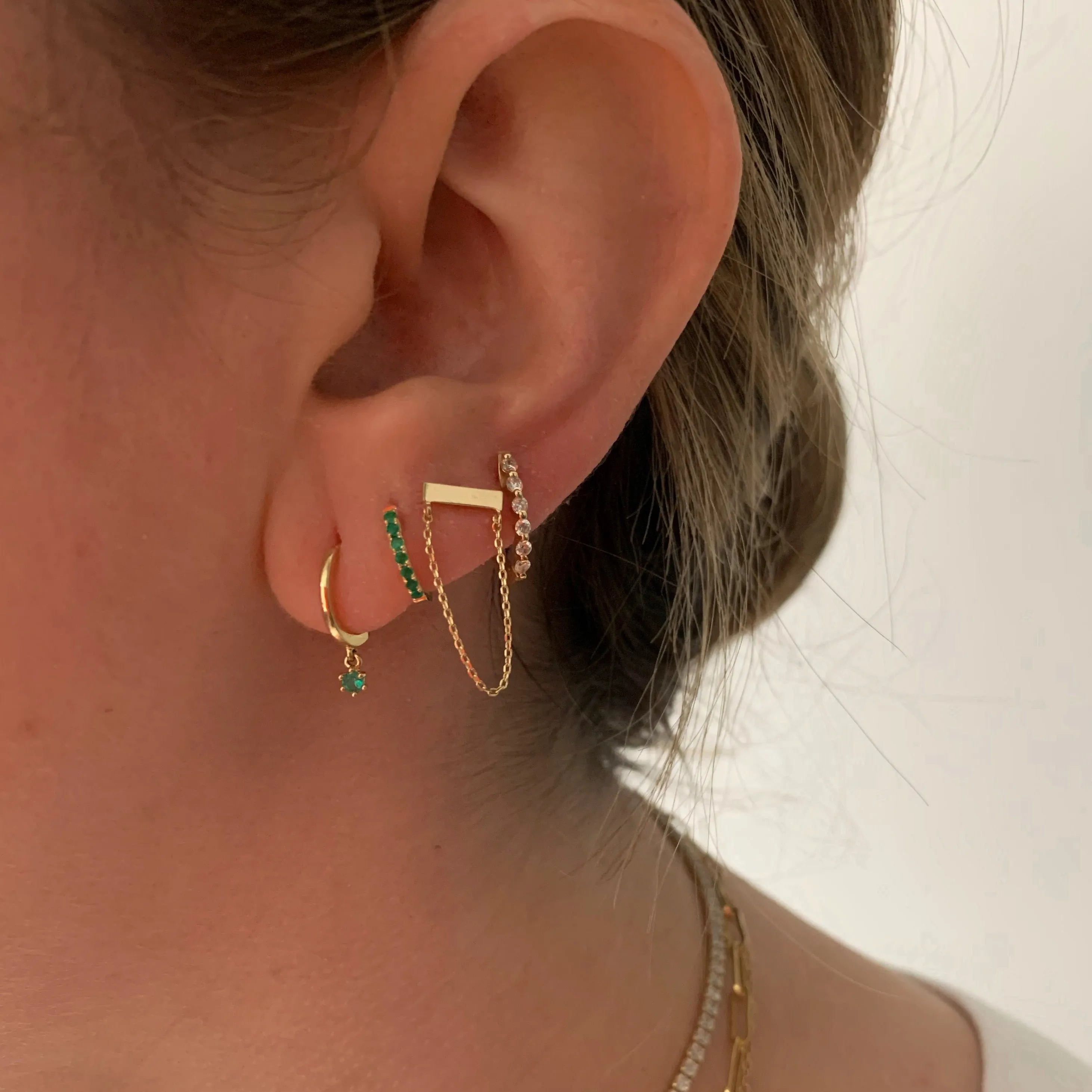 Single 14K Gold Emerald Huggie Earring