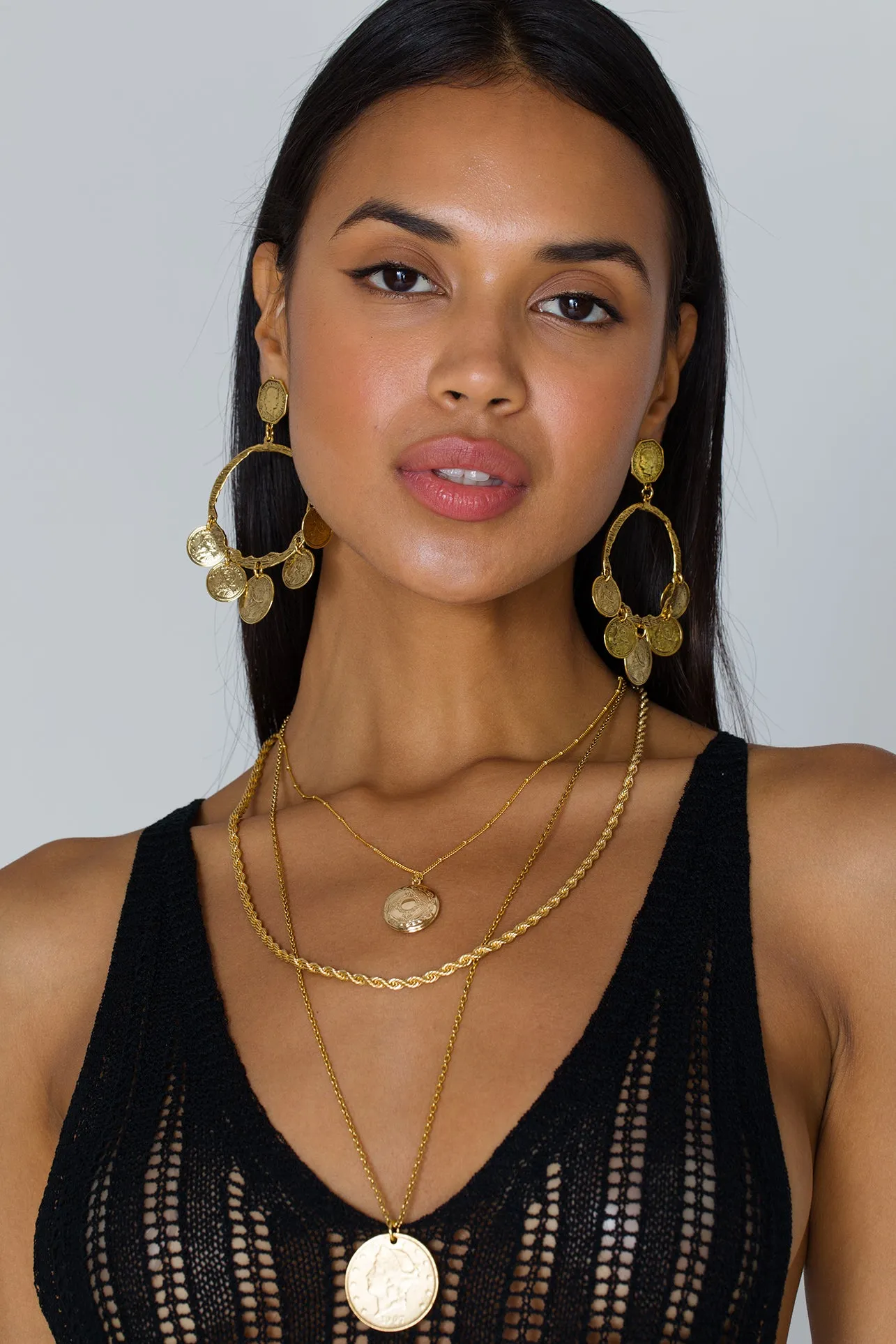 Six Coin Statement Hoop Earrings