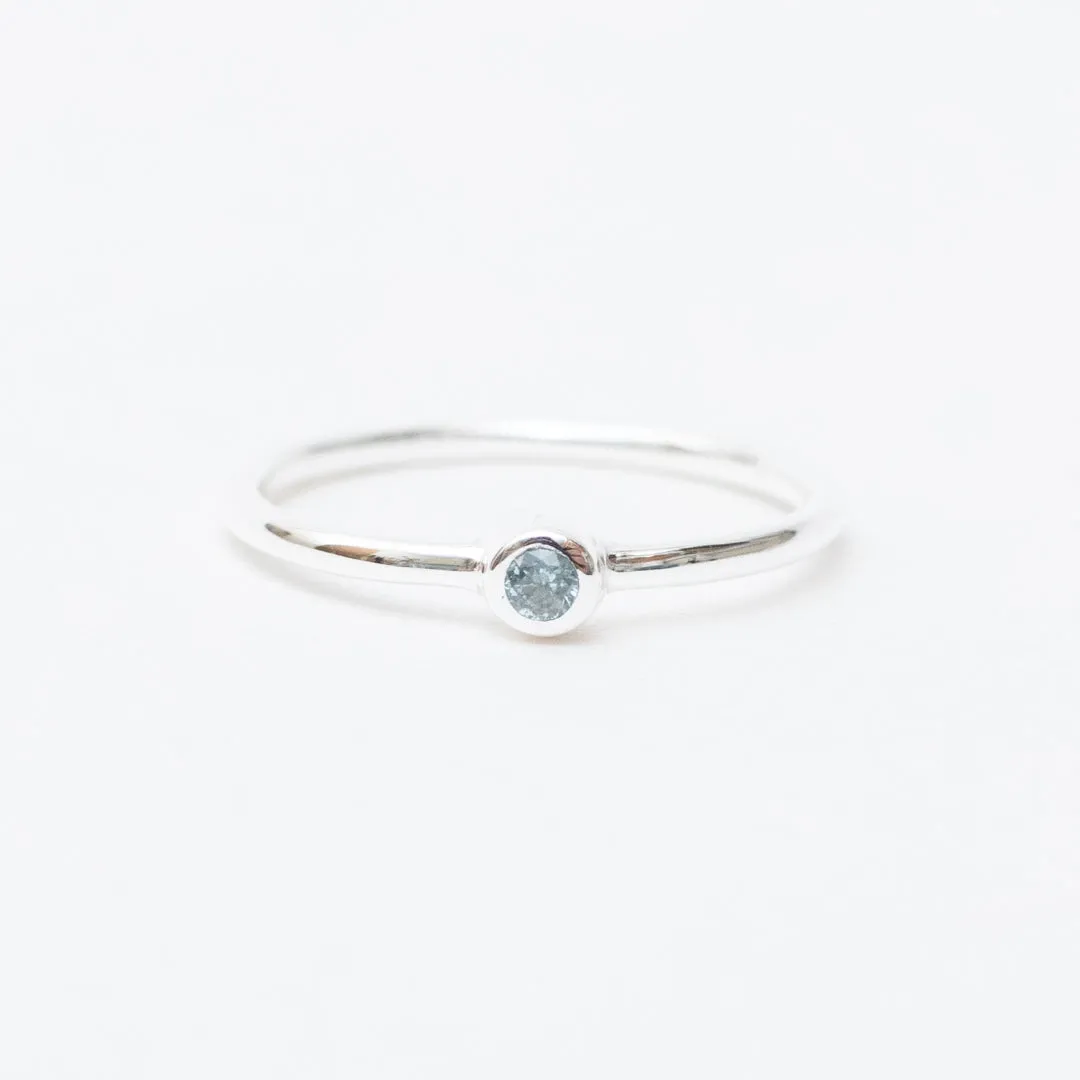 Small Round Silver Stone Ring