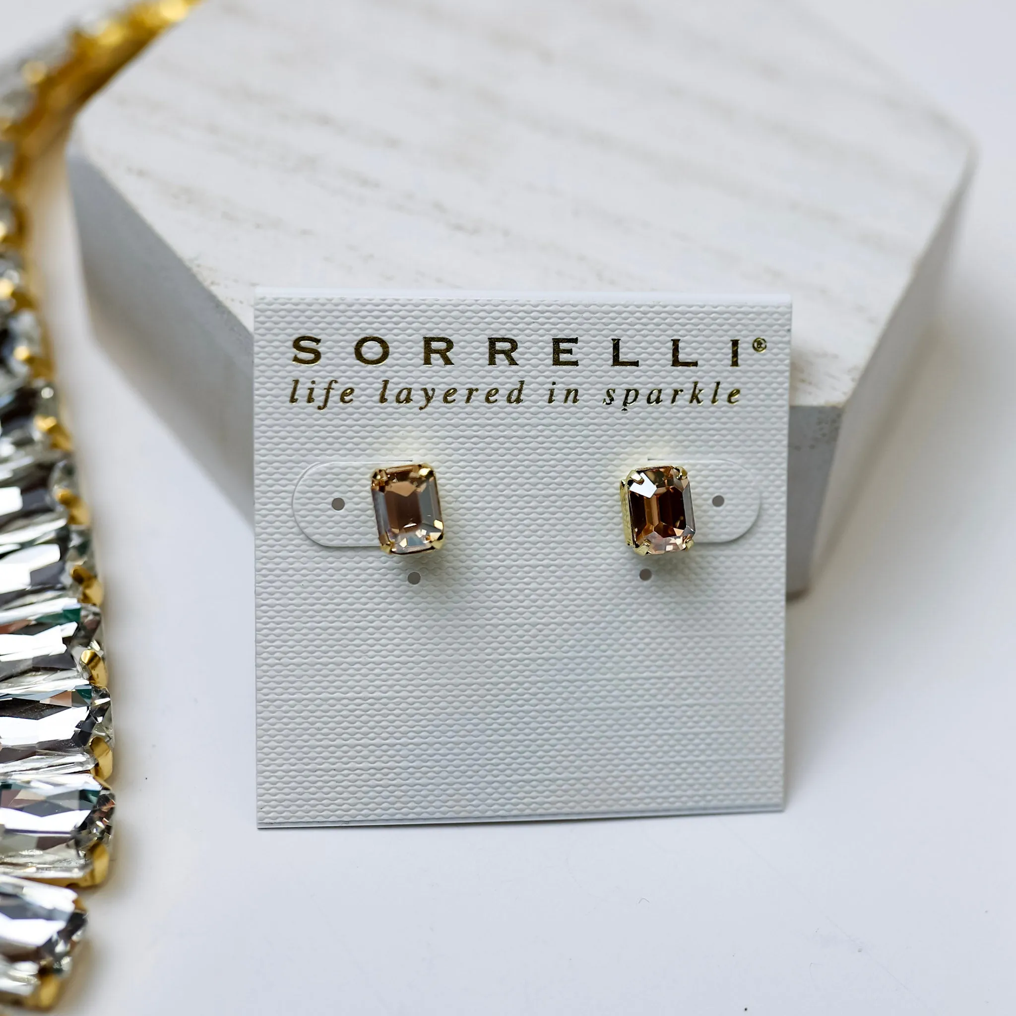 Sorrelli | Mini Emerald Cut Stud Earrings in Raw Sugar