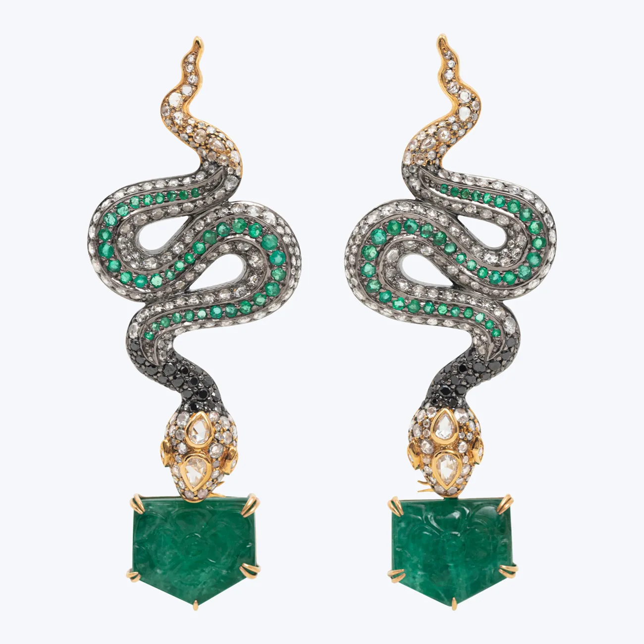 Spiralling Snake Earrings with Russian Emerald