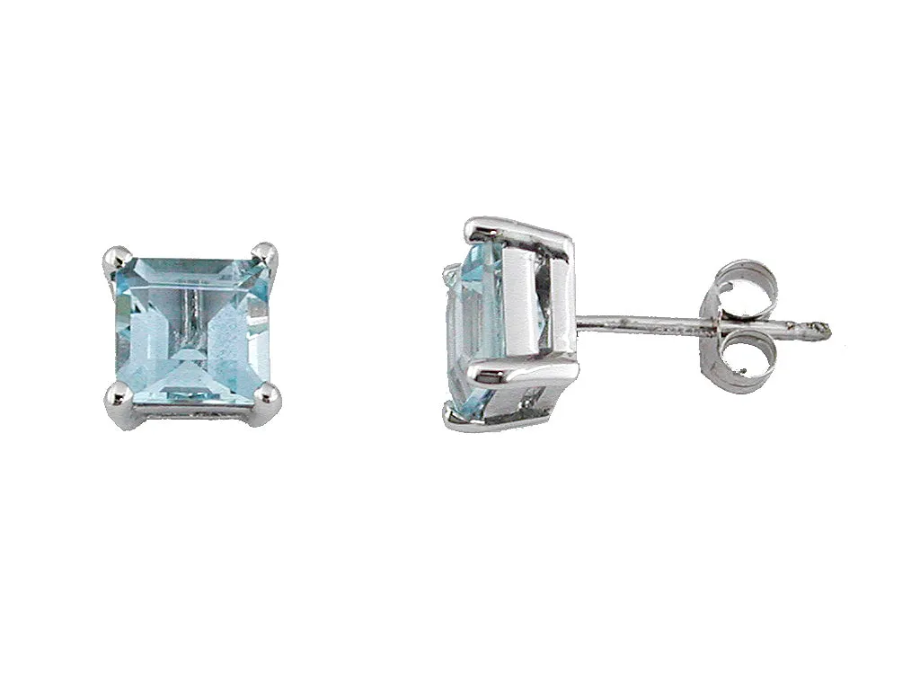 Square Aquamarine Stud Earrings