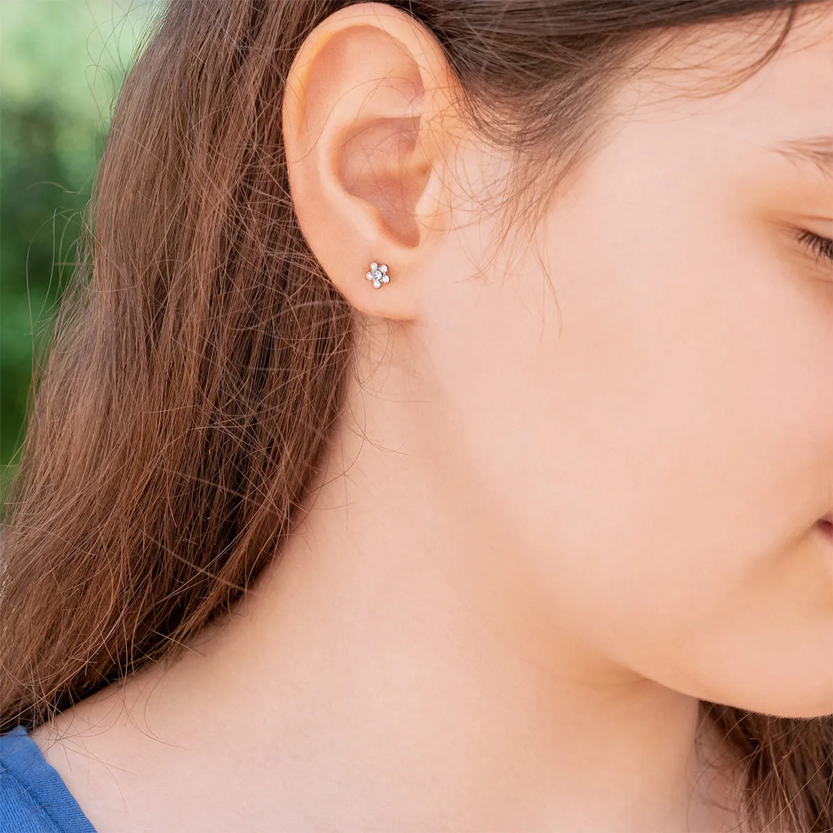 Stainless Steel Aurora Borealis And Aqua Daisy Stud Earrings