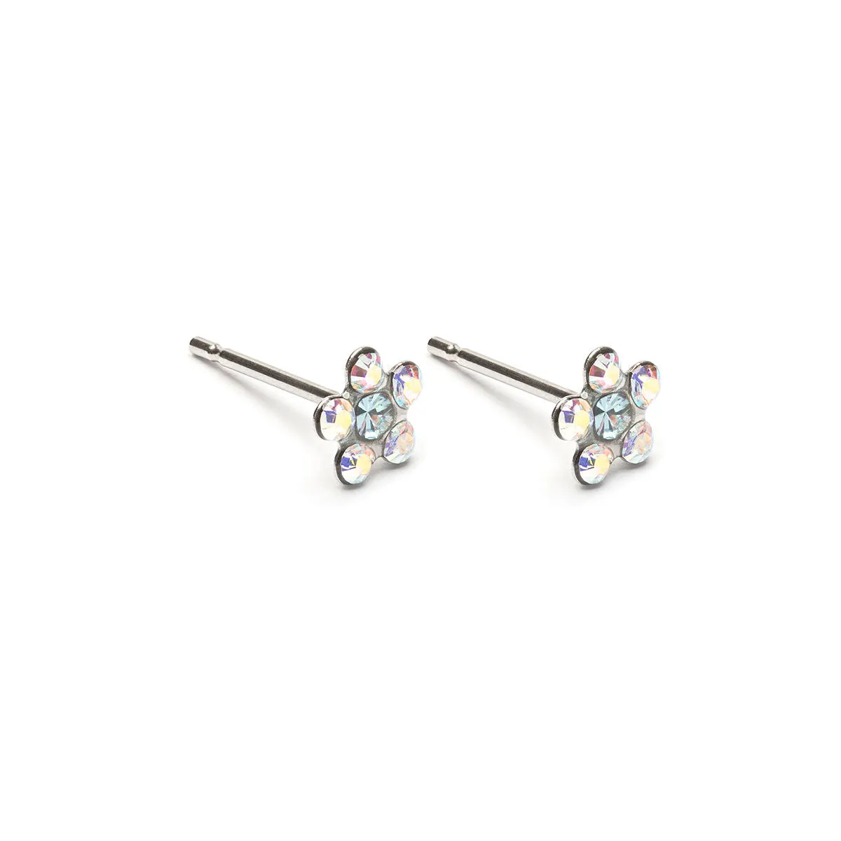 Stainless Steel Aurora Borealis And Aqua Daisy Stud Earrings