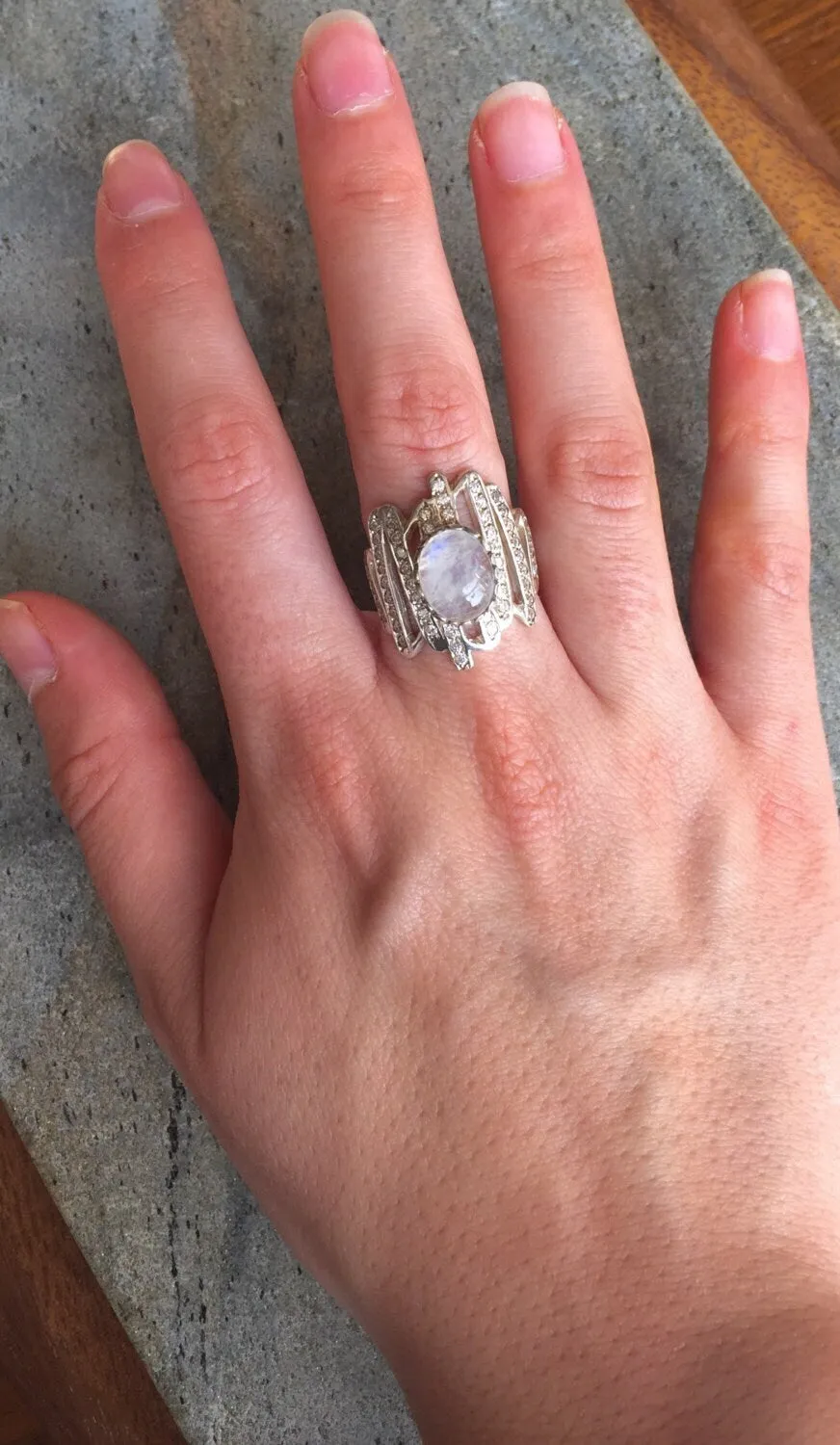 Stalactite Moonstone Ring - Genuine Rainbow Moonstone - Vintage Retro Ring