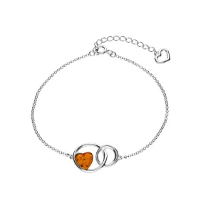 Sterling Silver Amber Entwined Heart Bracelet