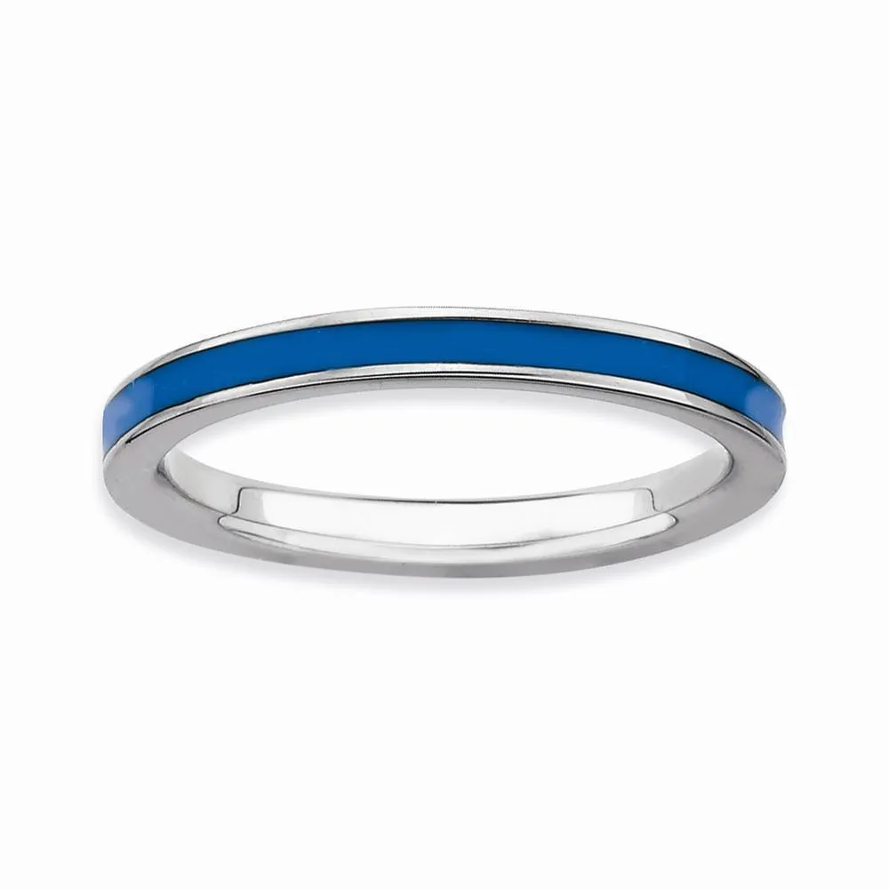 Sterling Silver Blue Enameled 2.25MM Ring