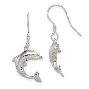 Sterling Silver Dolphin Dangle Hook Earrings