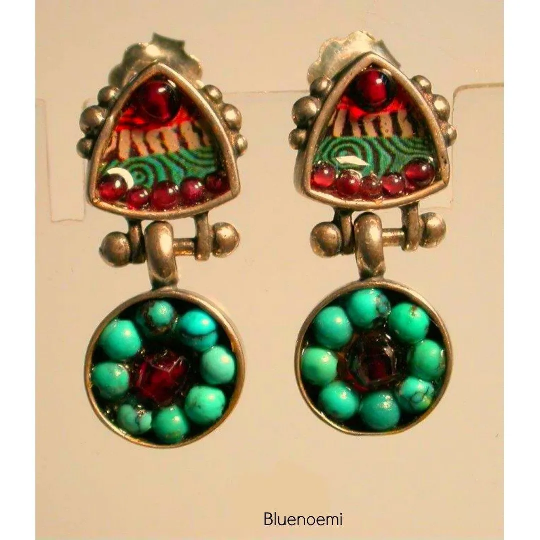 Sterling Silver Earrings, Turquoises and Garnets,