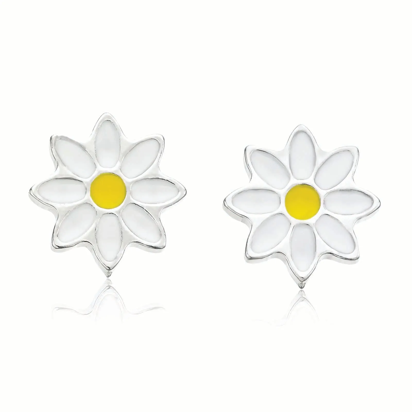 Sterling Silver Enamel Daisy Kids Stud Earrings