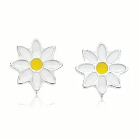 Sterling Silver Enamel Daisy Kids Stud Earrings