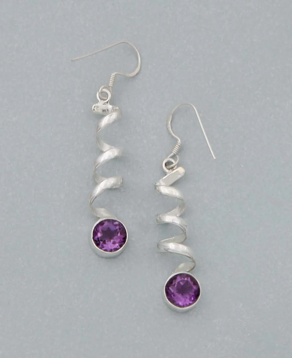 Sterling Silver Gemstone Spiral Earrings