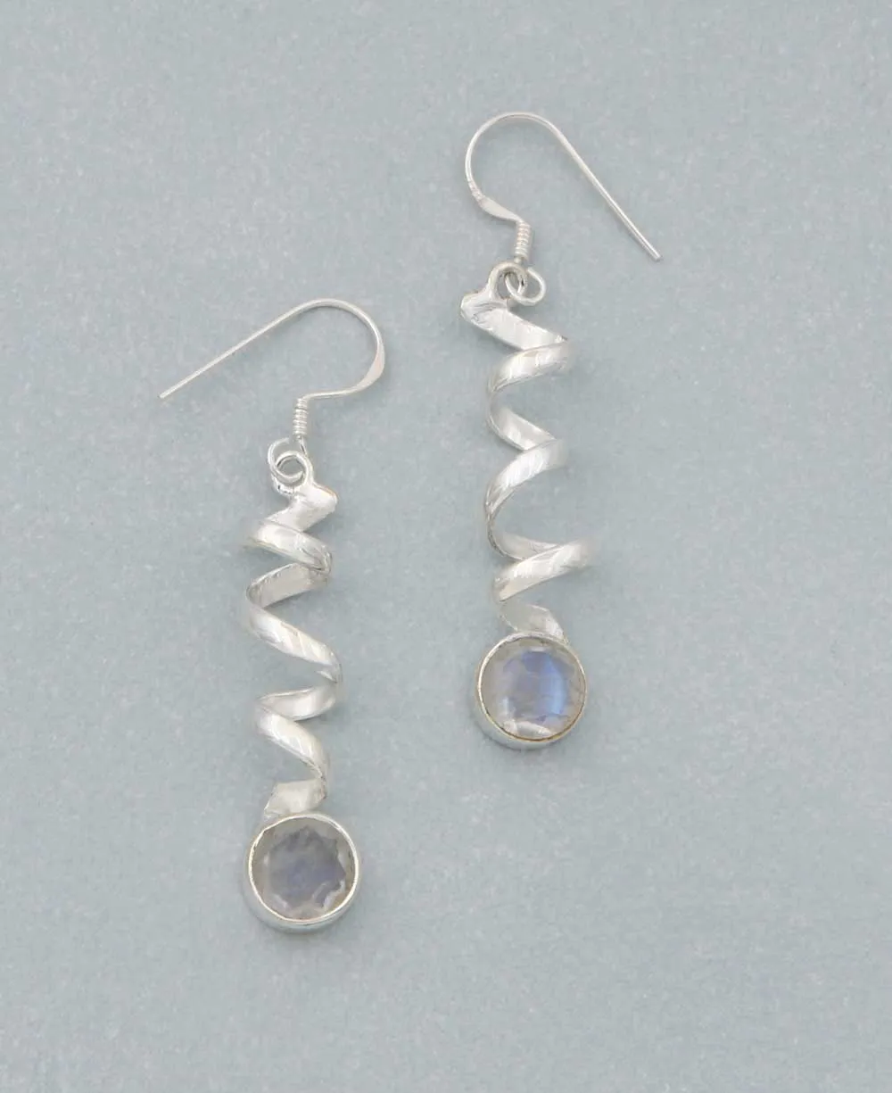 Sterling Silver Gemstone Spiral Earrings