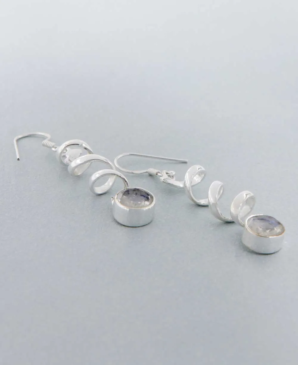 Sterling Silver Gemstone Spiral Earrings