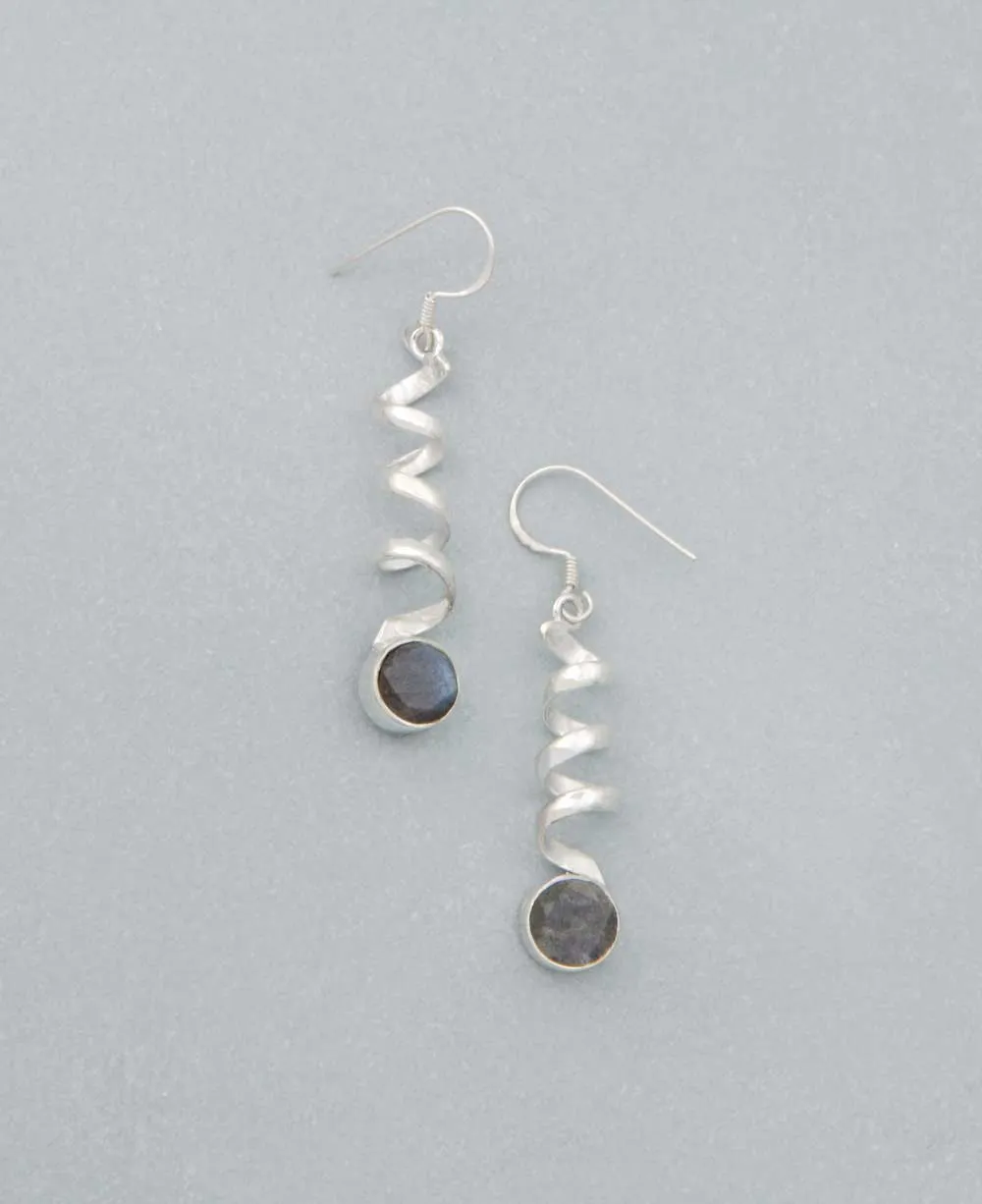 Sterling Silver Gemstone Spiral Earrings