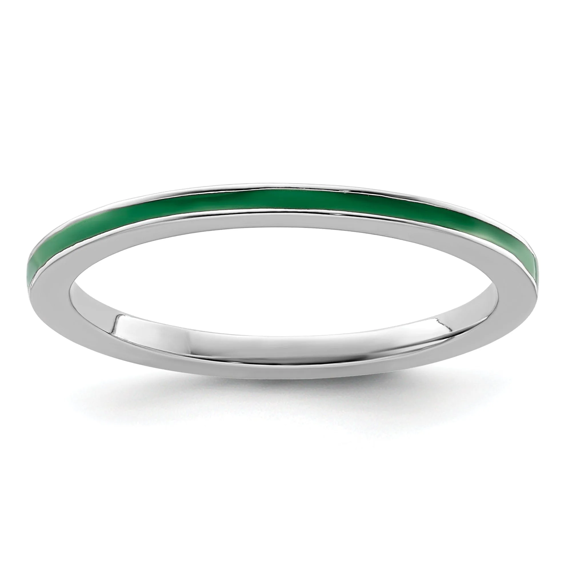 Sterling Silver Green Enameled 1.5MM Ring