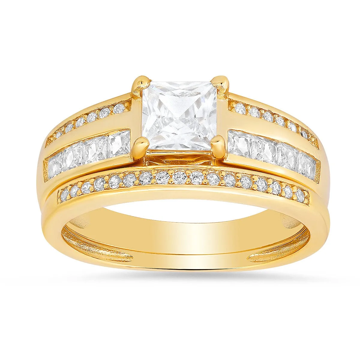 Sterling Silver Princess-cut CZ 2pc Stackable Ring Set