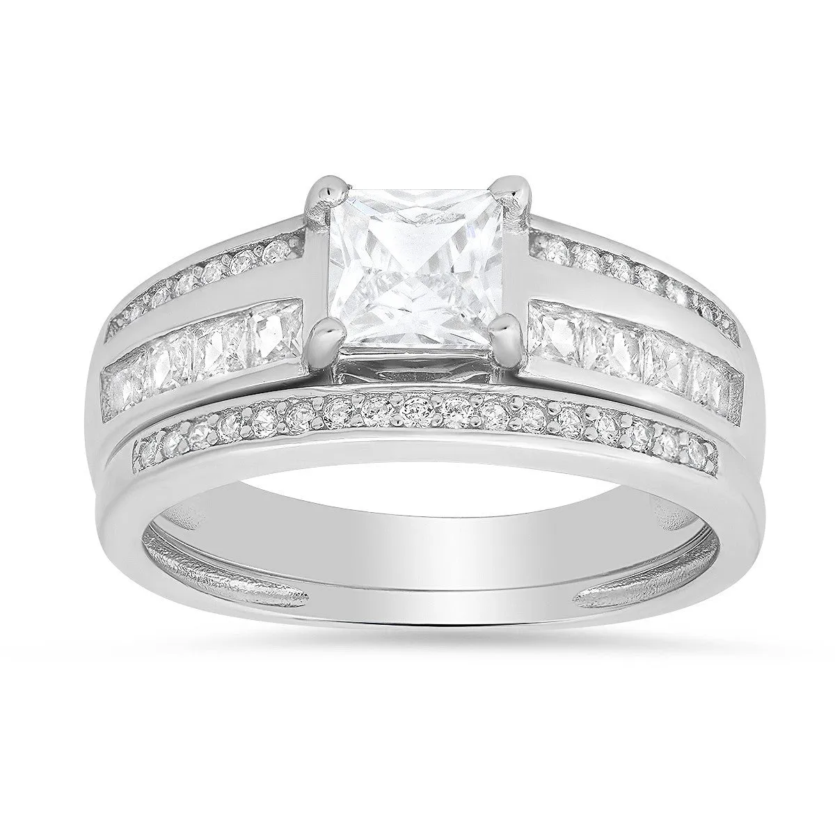 Sterling Silver Princess-cut CZ 2pc Stackable Ring Set