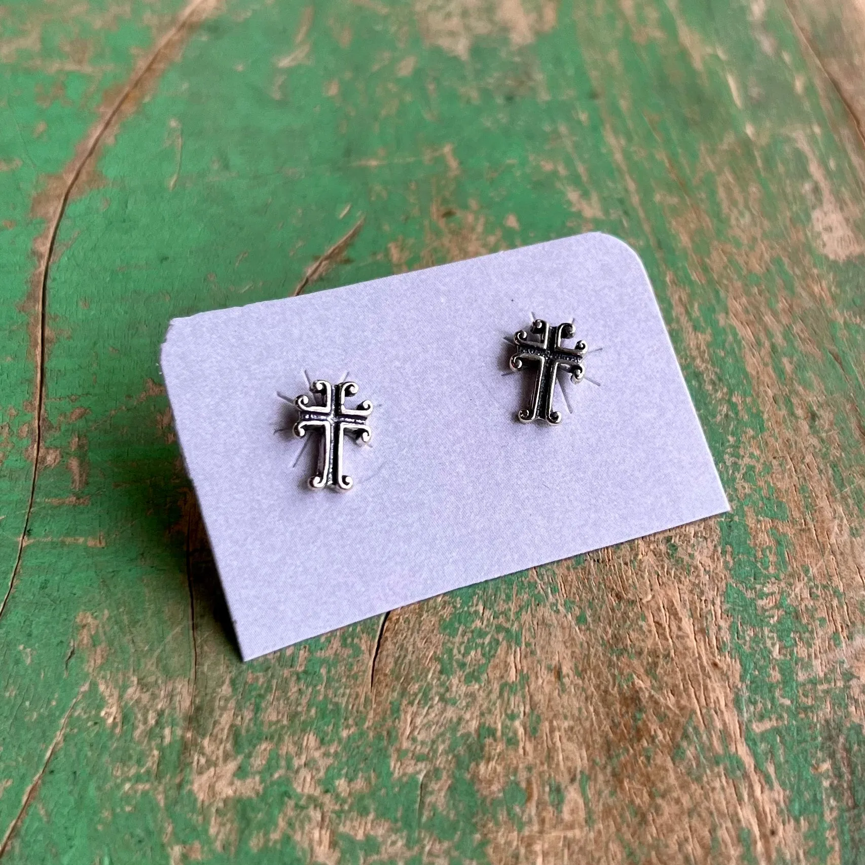 Sterling Silver Scroll Cross Earrings