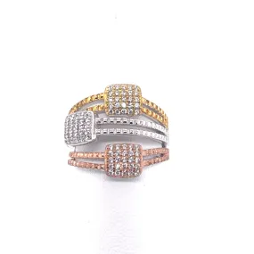 Sterling Silver Square Cubic Zirconia Triple Ring