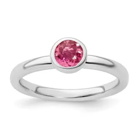 Sterling Silver Stackable Expressions 5mm Round Low Set Pink Tourmaline Ring