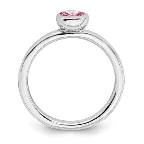 Sterling Silver Stackable Expressions 5mm Round Low Set Pink Tourmaline Ring