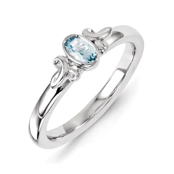 Sterling Silver Stackable Expressions Aquamarine Oval Ring