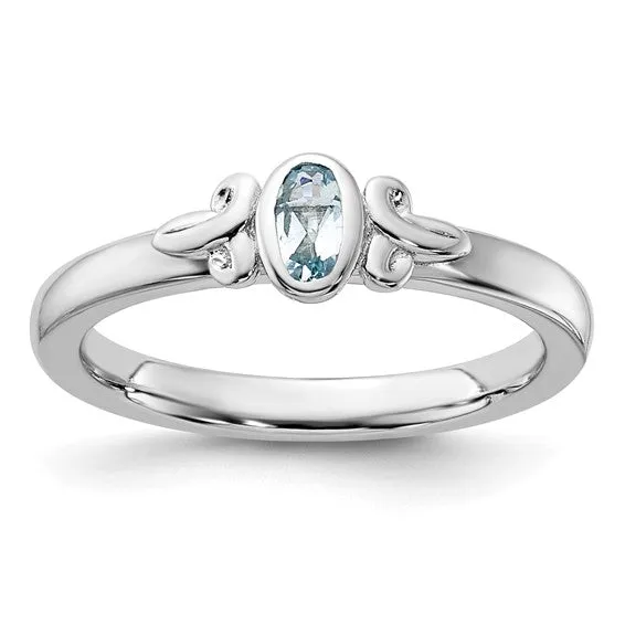 Sterling Silver Stackable Expressions Aquamarine Oval Ring