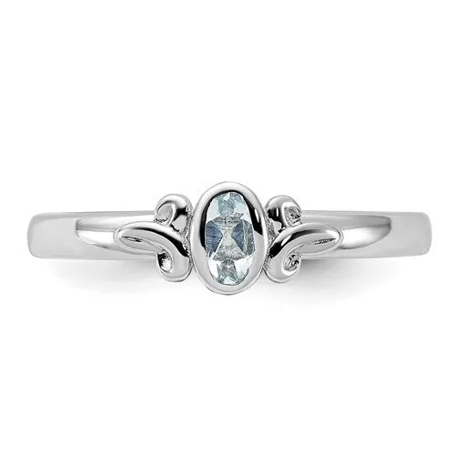 Sterling Silver Stackable Expressions Aquamarine Oval Ring